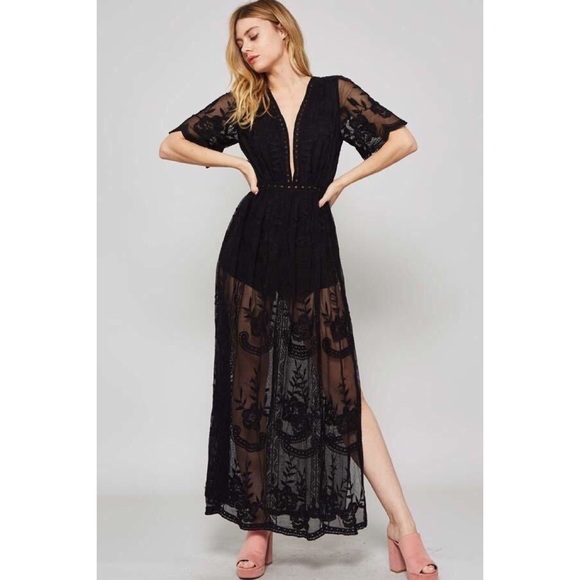 Pants - Last one sale!! Black romper w/ maxi lace overlay